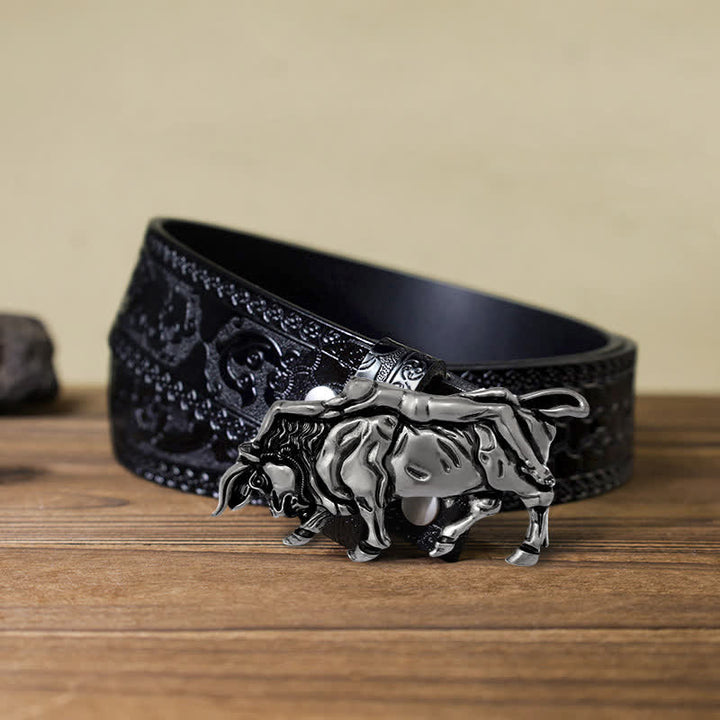 Cintura in pelle con fibbia a forma di toro in argento autentico fai da te da uomo