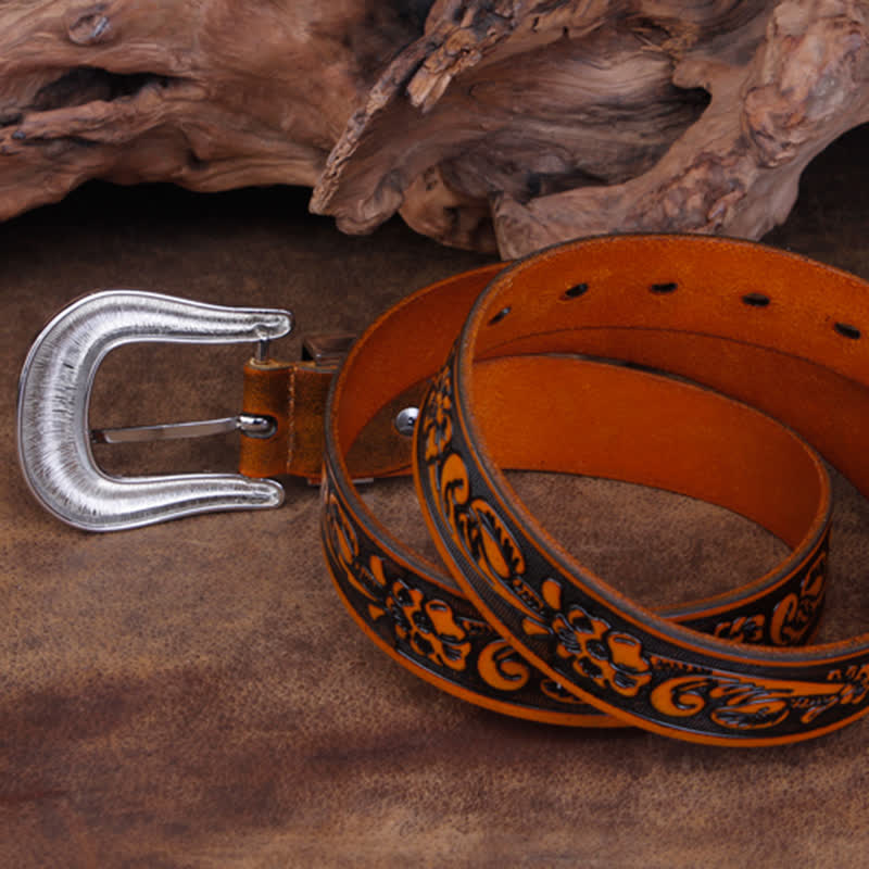 Cintura in pelle con stampa a rose piccole vintage unisex