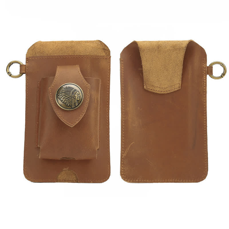 Fondina per telefono con bottone magnetico, borsa da cintura in pelle di cavallo pazzo