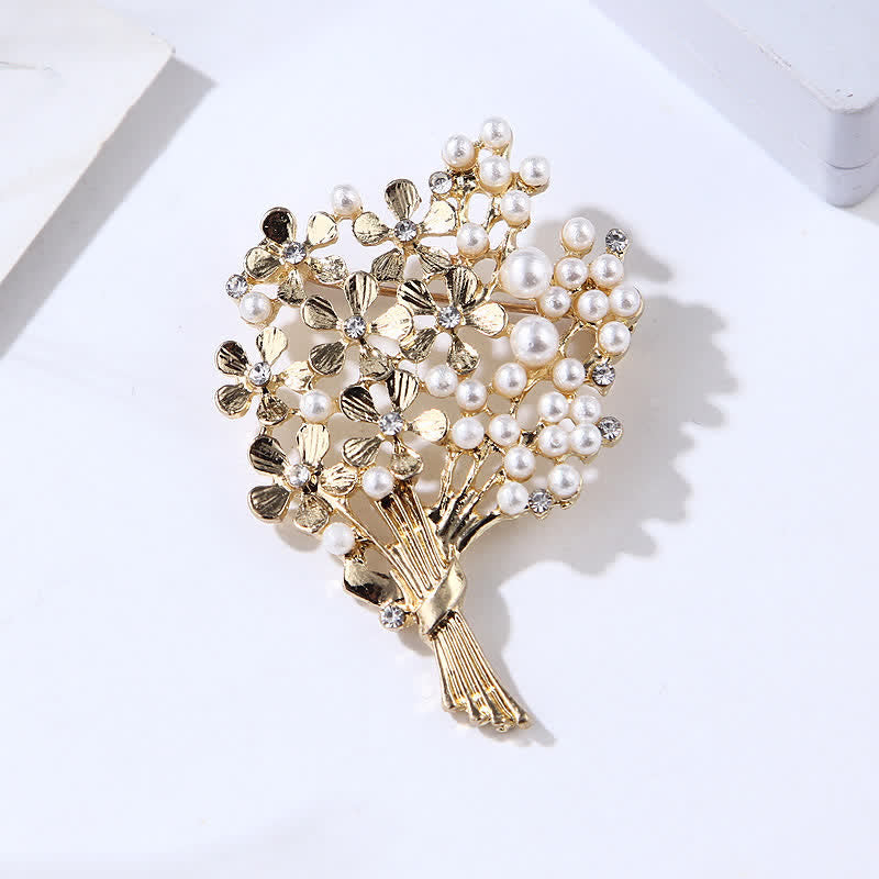 Spilla da donna con bouquet di fiori d'oro e perle