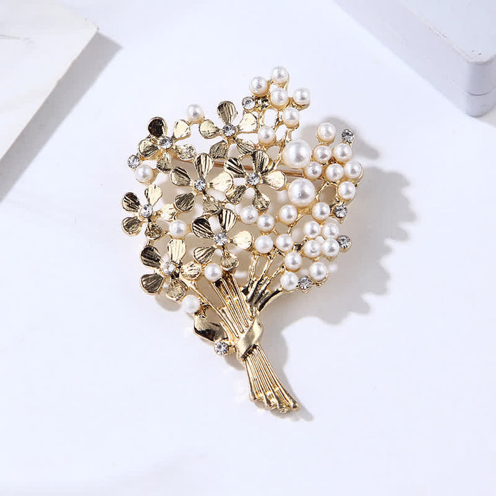 Spilla da donna con bouquet di fiori d'oro e perle