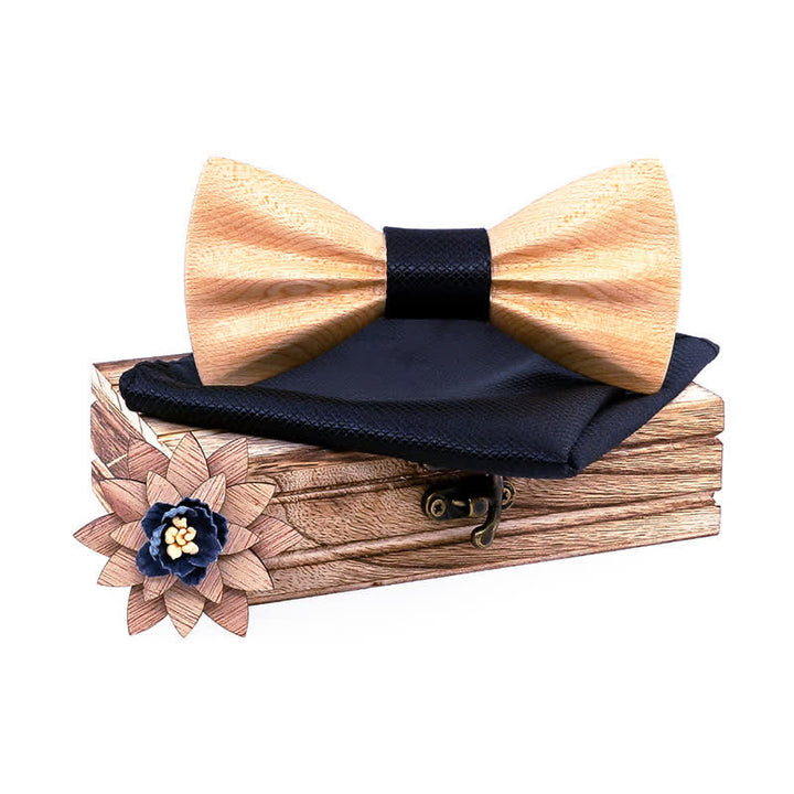 Set di 3 cravatte a farfalla in legno intagliate a mano da uomo - Acero - Nero - image 20