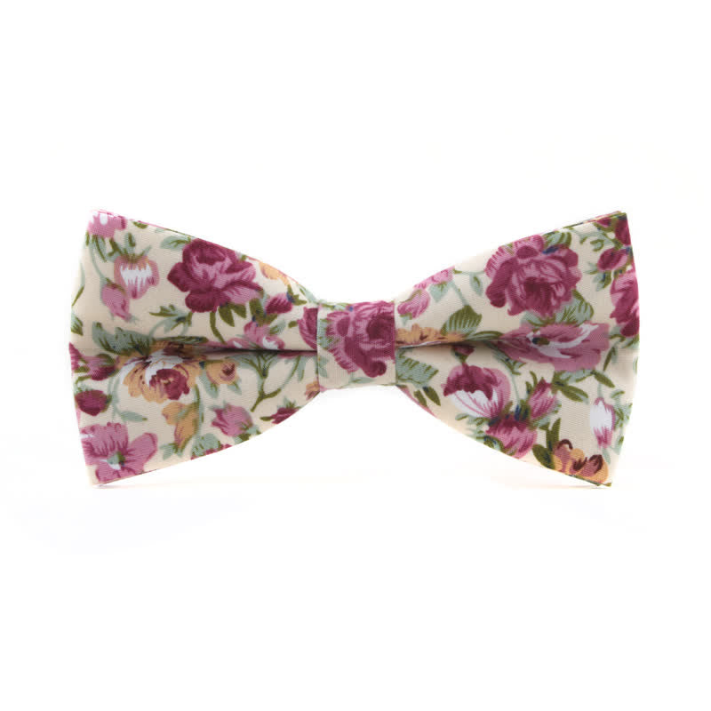 Papillon floreale con foglie di rosa tinto da uomo - Avorio e rosa acceso - image 11