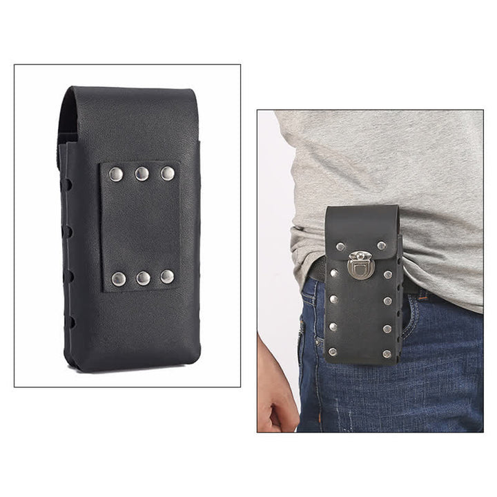 Borsa da cintura in pelle universale per telefono con bottone decorativo a rivetto
