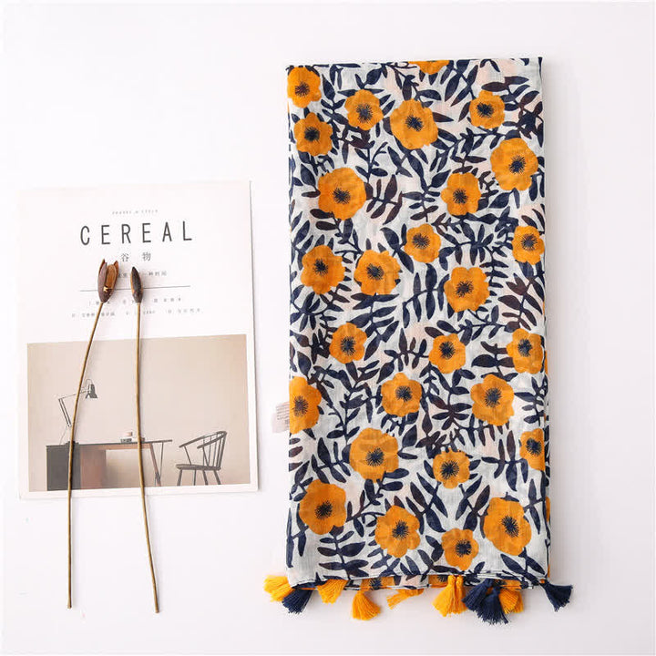 Sciarpa con nappe floreali e stampa bohémien da donna