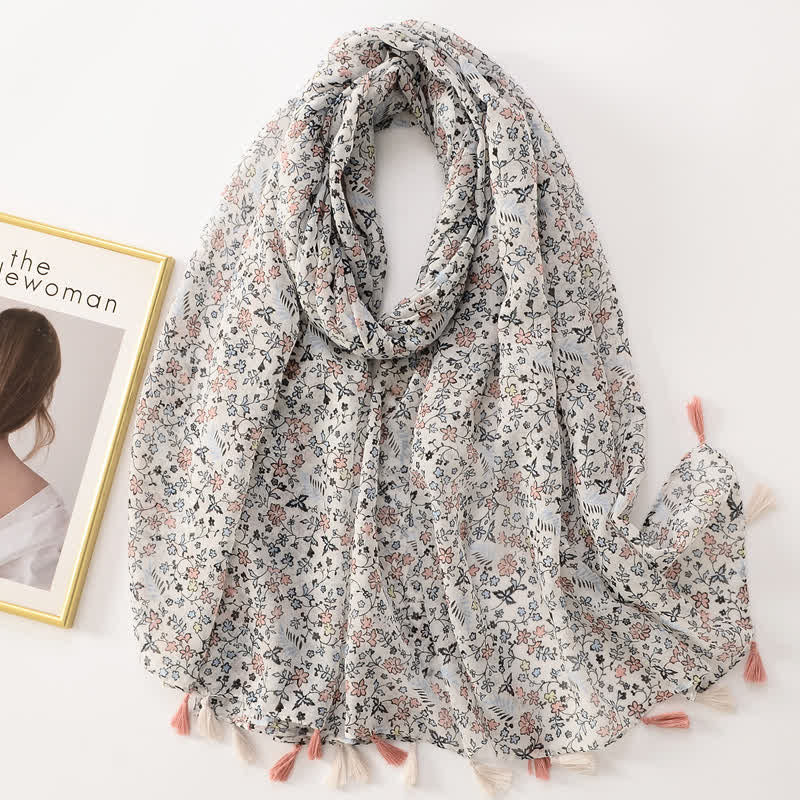 Sciarpa sottile con nappe floreali a farfalla da donna