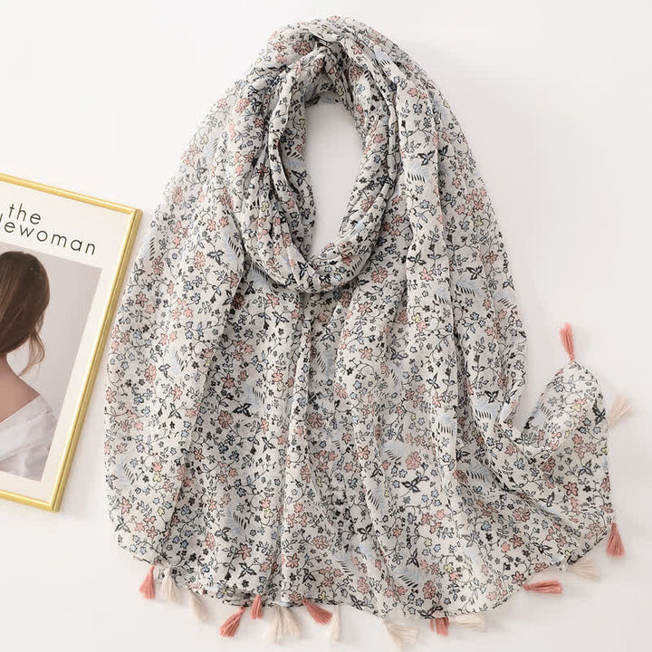 Sciarpa sottile con nappe floreali a farfalla da donna