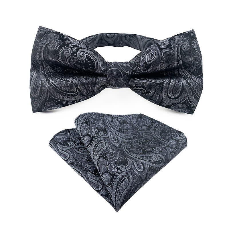 Set da 2 pezzi da uomo con papillon e fazzoletto da taschino con motivo paisley floreale - Grigio - image 5