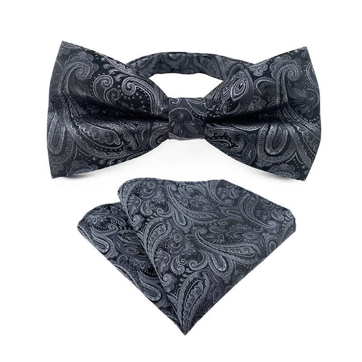 Set da 2 pezzi da uomo con papillon e fazzoletto da taschino con motivo paisley floreale - Grigio - image 5