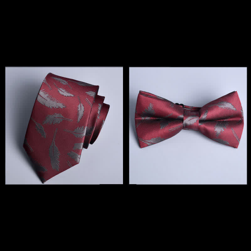 8 pezzi papillon con foglie rosso scuro e fiori alla moda, scatola regalo