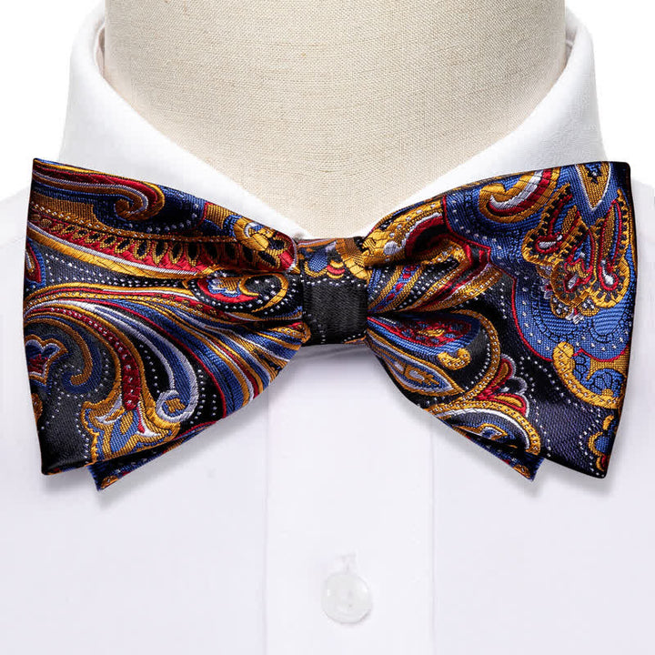 Set di 2 fazzoletti da taschino con papillon Paisley blu e oro da uomo