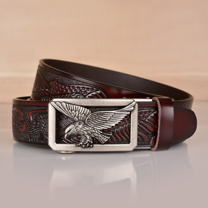 Cintura in pelle goffrata con fibbia Hollow Eagle da uomo