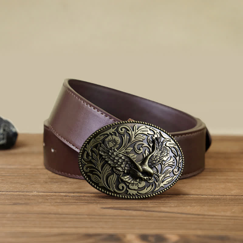 Cintura in pelle con fibbia a forma di aquila volante fai da te da uomo - Bronzo antico - Cintura PU marrone (40) - image 12