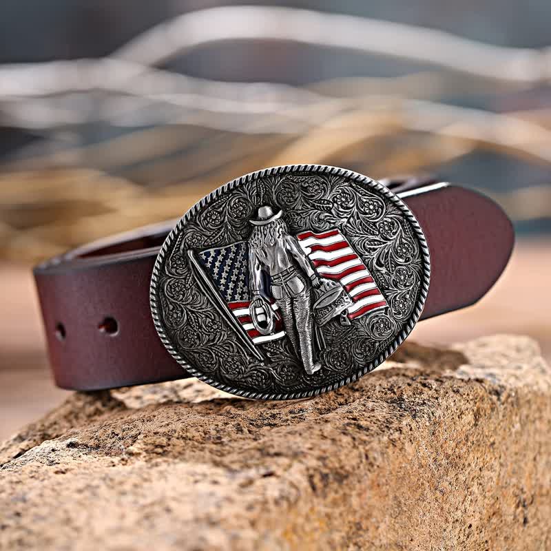 Cintura in pelle con fibbia della bandiera americana da cowboy fai da te da uomo