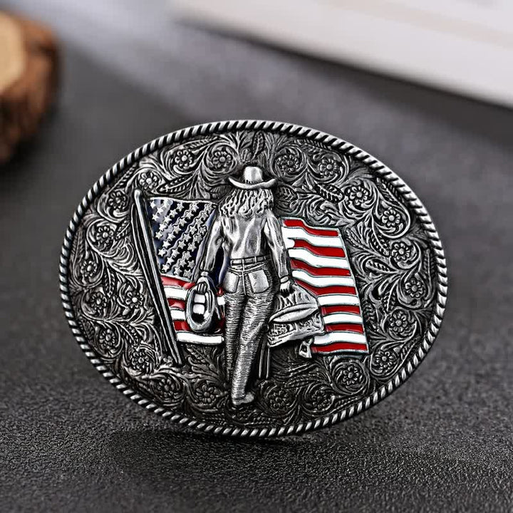 Cintura in pelle con fibbia della bandiera americana da cowboy fai da te da uomo