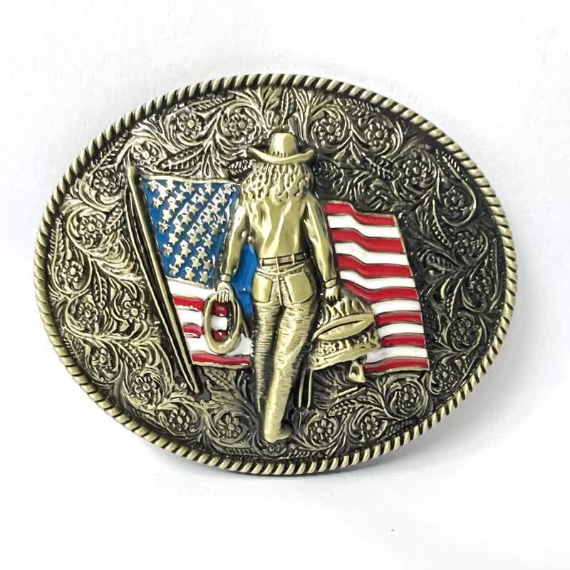Cintura in pelle con fibbia della bandiera americana da cowboy fai da te da uomo