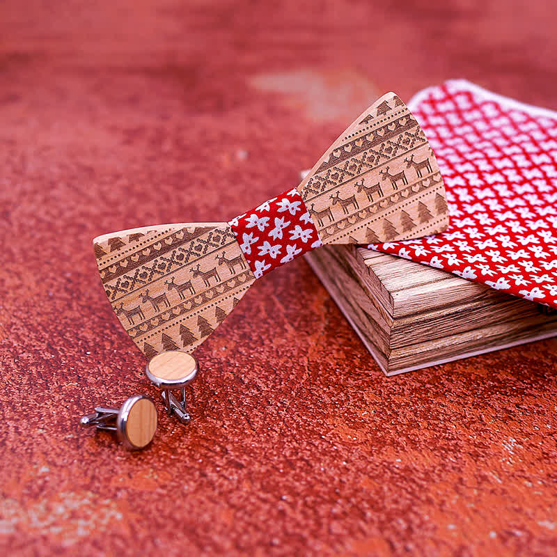 Set di 3 papillon in legno con motivo natalizio da uomo
