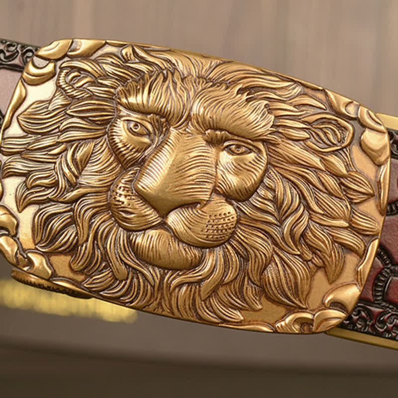 Cintura in pelle da uomo con testa di leone