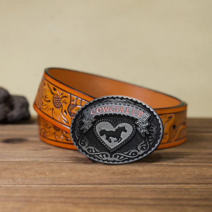 Cintura in pelle con fibbia Cowgirl Up in argento fai da te da donna