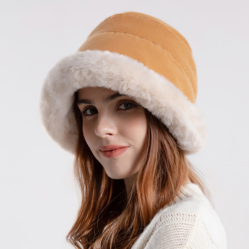 Cappello da pescatore con tesa spessa e calda in peluche da donna