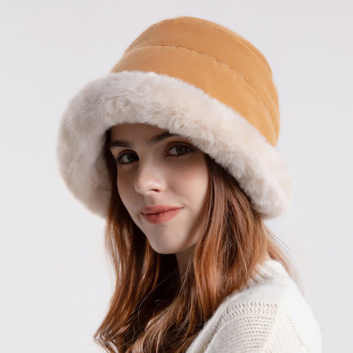 Cappello da pescatore con tesa spessa e calda in peluche da donna