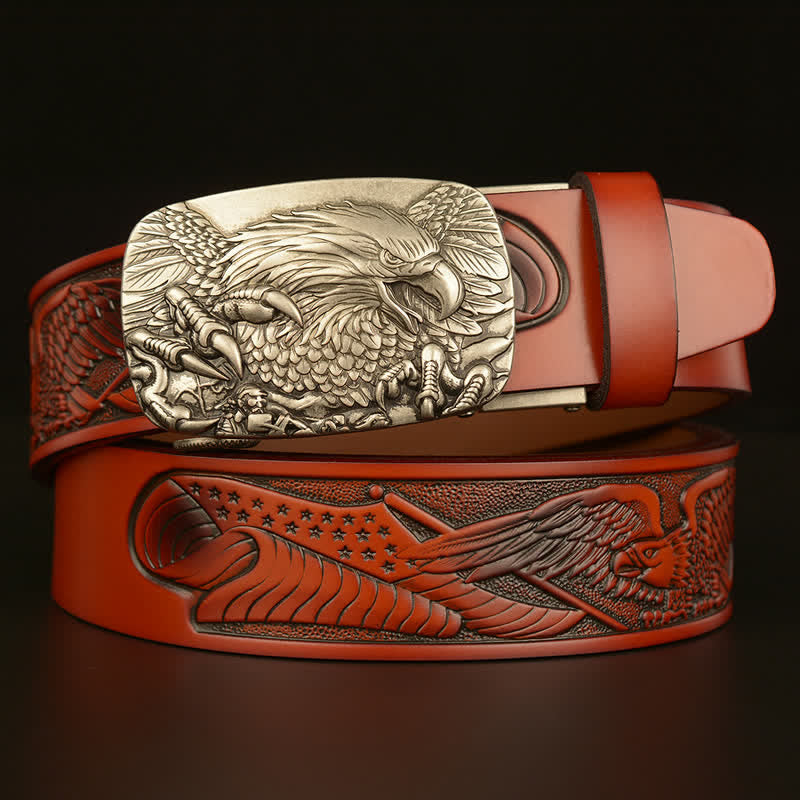 Cintura in pelle con chiusura automatica Eagle Wings Vintage da uomo