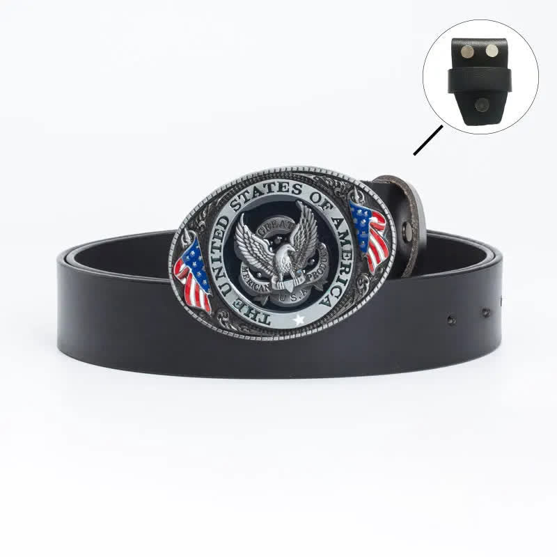 Cintura in pelle di lusso da uomo con bandiera americana e aquila