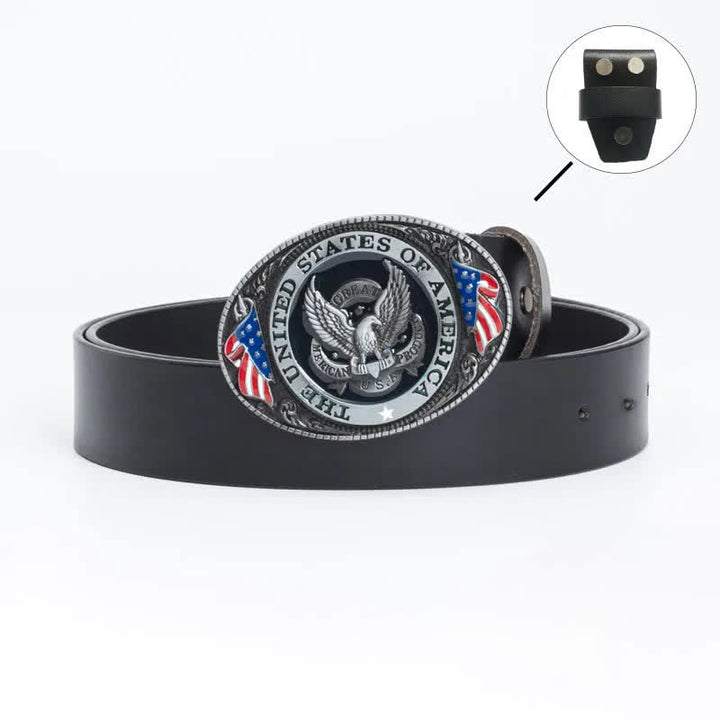 Cintura in pelle di lusso da uomo con bandiera americana e aquila
