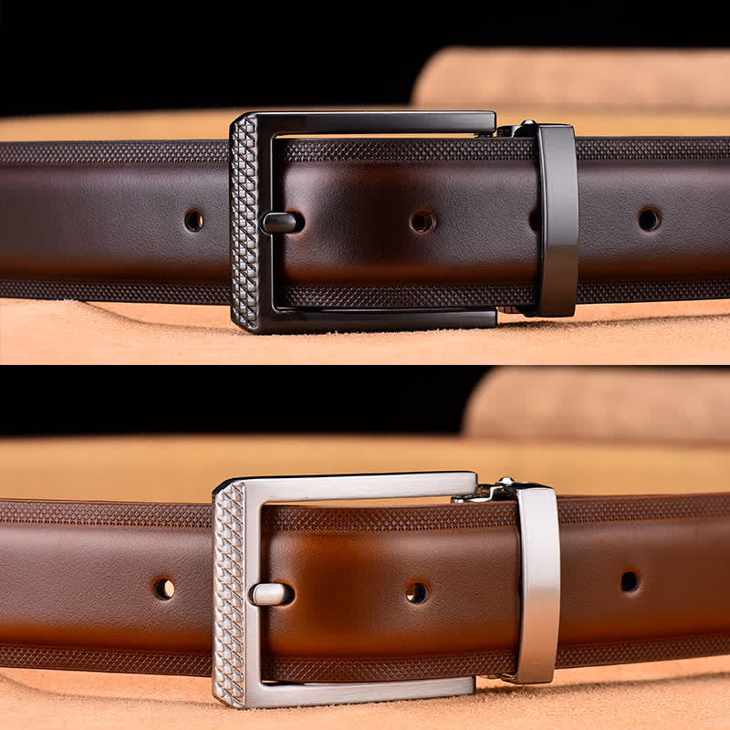 Cintura da uomo in pelle con fibbia nera e argento Noble