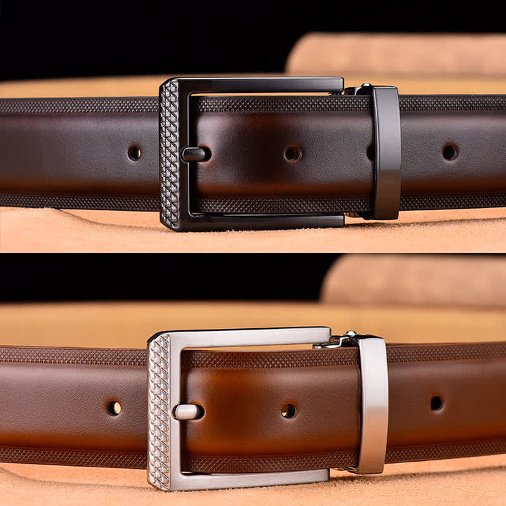 Cintura da uomo in pelle con fibbia nera e argento Noble