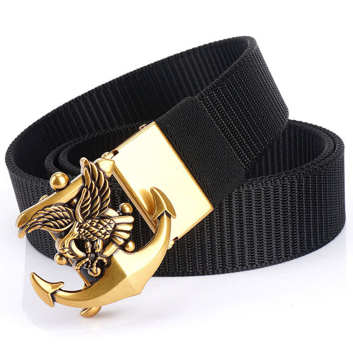 Cintura in nylon con ancora e aquila da uomo - Nero / Oro - 48" - image 0