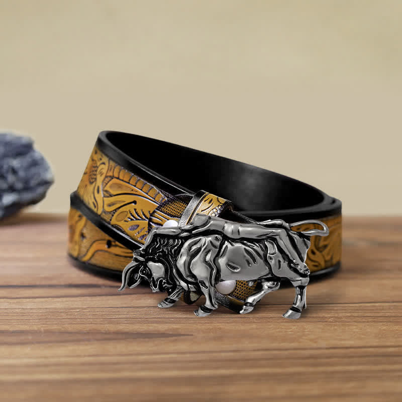 Cintura in pelle con fibbia a forma di toro in argento autentico fai da te da uomo