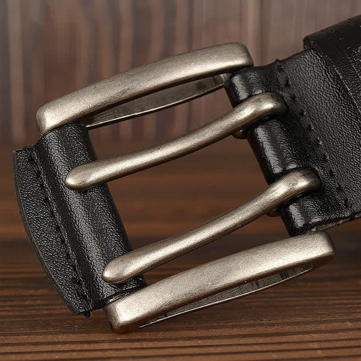 Cintura in pelle per pantaloni casual da uomo con doppio ardiglione