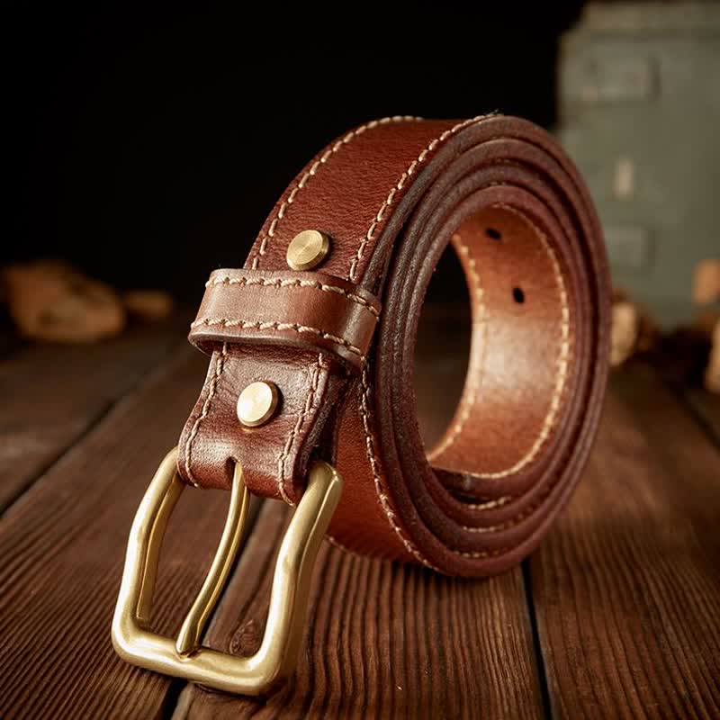 Cintura in pelle con fibbia a un ardiglione vintage da uomo - Marrone - 42 - image 7