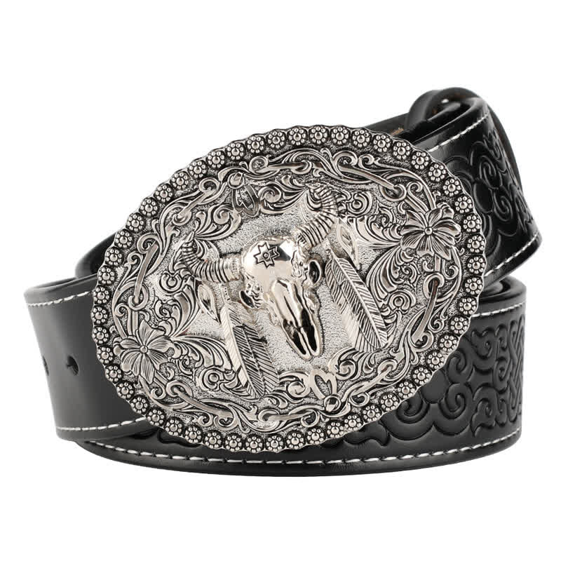 Cintura in pelle da uomo con piuma incisa Bull Jeans - Stile n. 1 - Nero / Argento - 46 - image 11