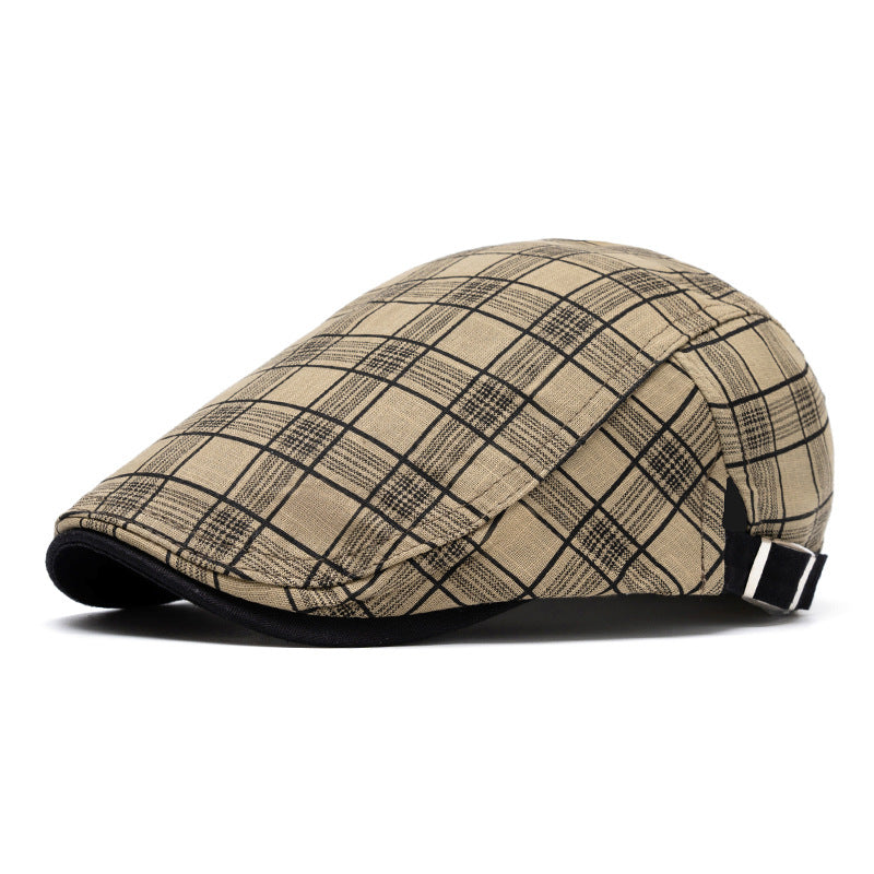 Cappello basco a righe e quadri in puro cotone, moda primavera ed estate - Griglia color cachi - Regolabile (22"-24") - image 13
