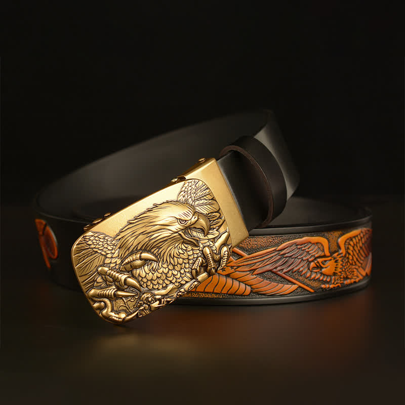 Cintura in pelle con chiusura automatica Eagle Wings Vintage da uomo