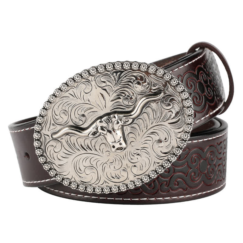 Cintura in pelle da uomo con piuma incisa Bull Jeans