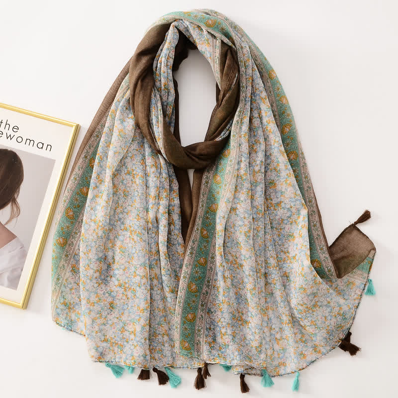 Sciarpa sottile con nappe floreali a farfalla da donna