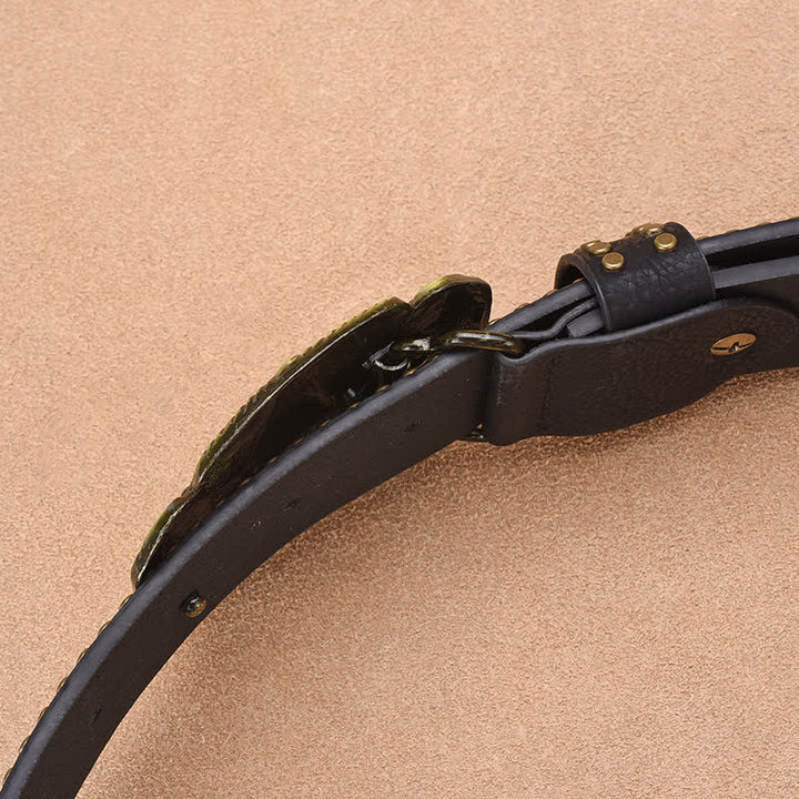 Cintura da uomo in pelle con rivetti Longhorn Steer Antique