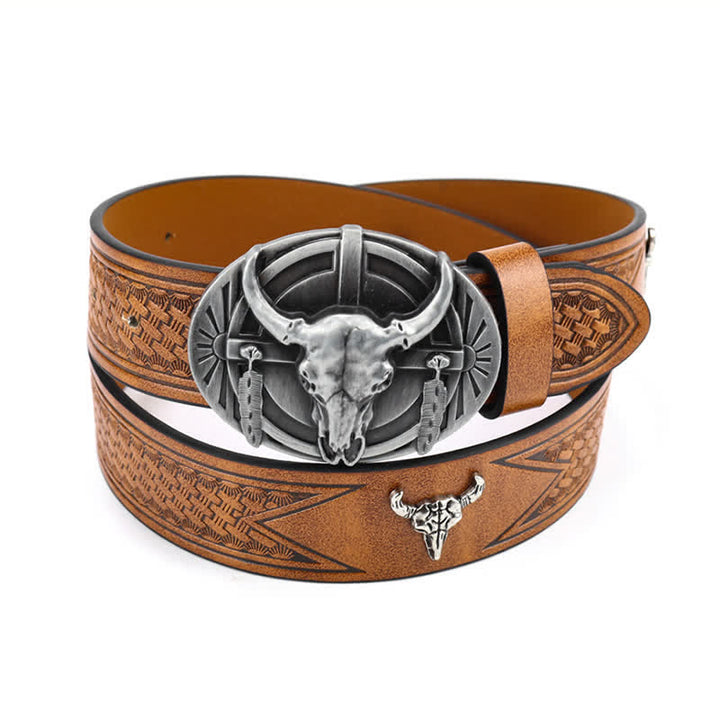 Cintura in pelle Mad Bull incisa da uomo
