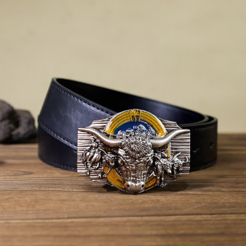 Cintura in pelle con fibbia a forma di toro Longhorn Domineering fai da te da uomo
