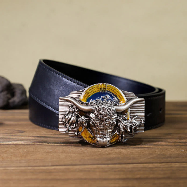 Cintura in pelle con fibbia a forma di toro Longhorn Domineering fai da te da uomo