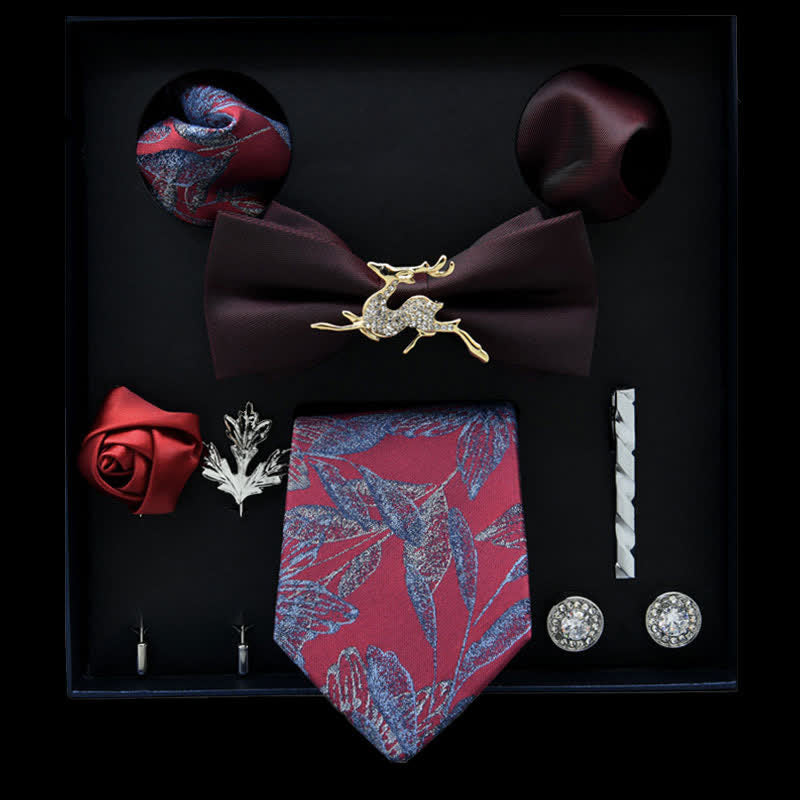 8 pezzi bordeaux e viola rosso floreale casual cravatta papillon scatola regalo - Borgogna e Viola Rosso - image 0
