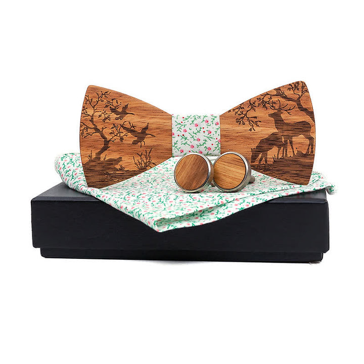 Set di 3 papillon in legno con motivo a alce natalizio da uomo