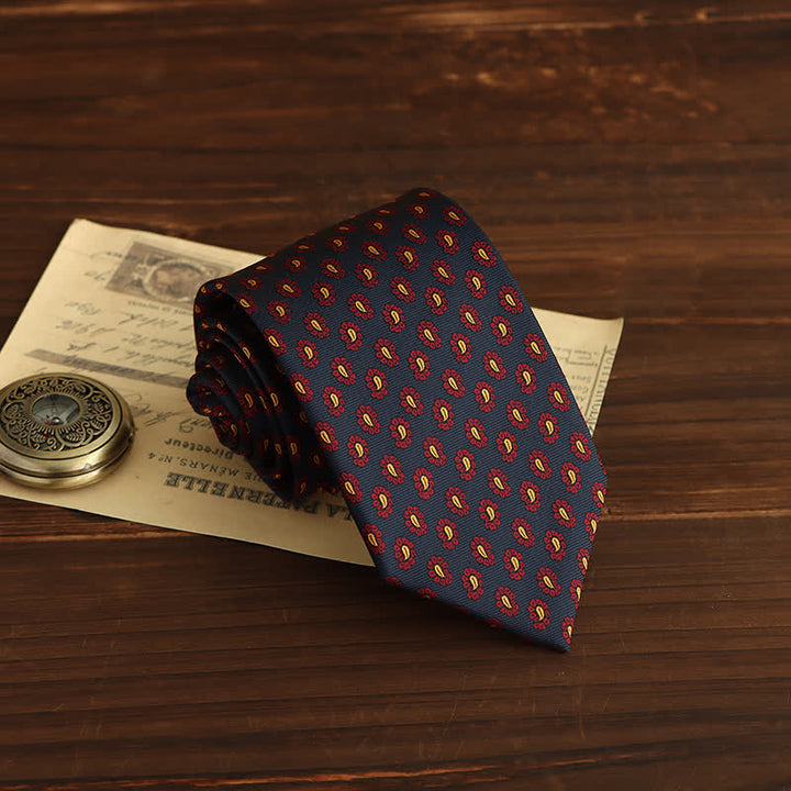 Cravatta da uomo con motivo floreale micro paisley - Blu marino e rosso - image 2