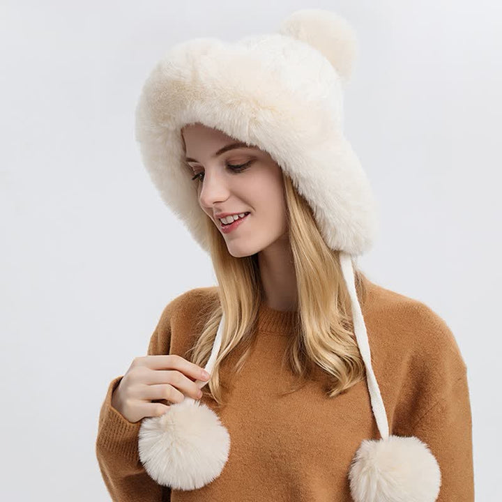 Cappello lavorato a maglia caldo e spesso con pompon tripli da donna