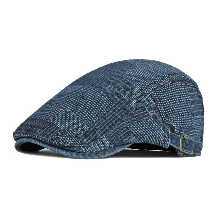 Berretto piatto in denim lavato con motivo a quadri