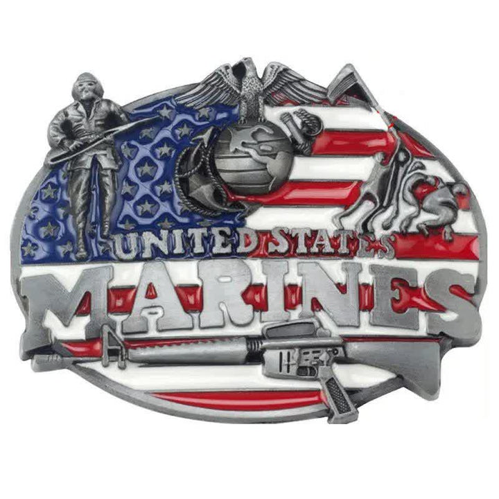 Cintura in pelle con fibbia militare fai da te dei marines degli Stati Uniti da uomo