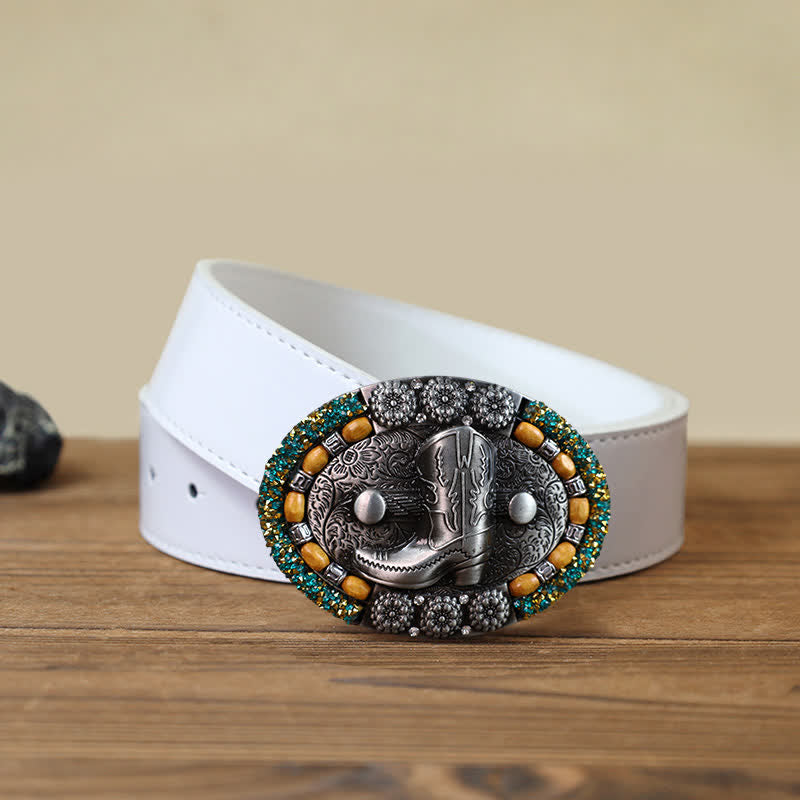 Cintura in pelle con fibbia per stivali con perline di legno e strass fai da te da uomo - Stivale - Cintura PU bianca (40) - image 4